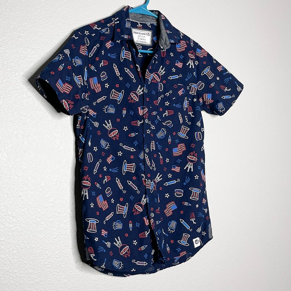 Free‎ Planet Navy Blue Button Down Fourth Of July Vibe Size XS